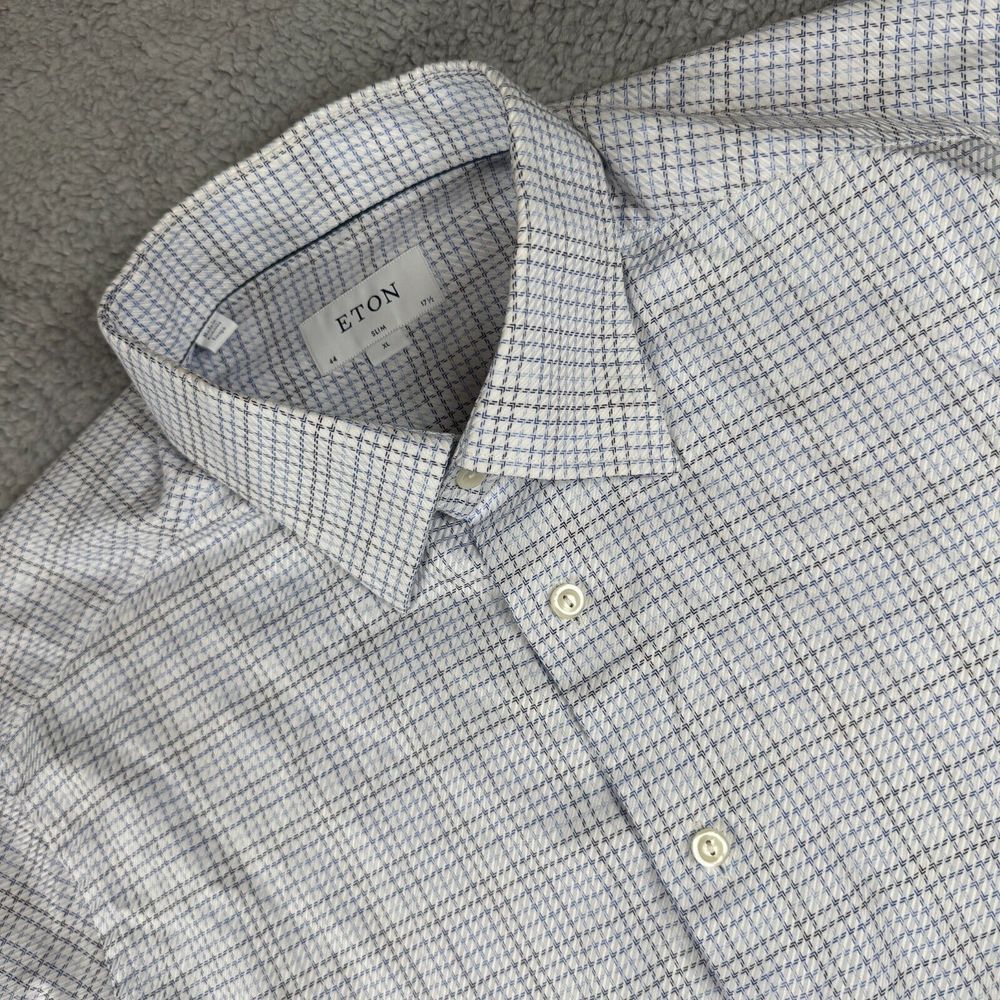 Eton Men's Long Sleeve Blue White Dress Shirt Contemporary Slim XL 44 / 17.5